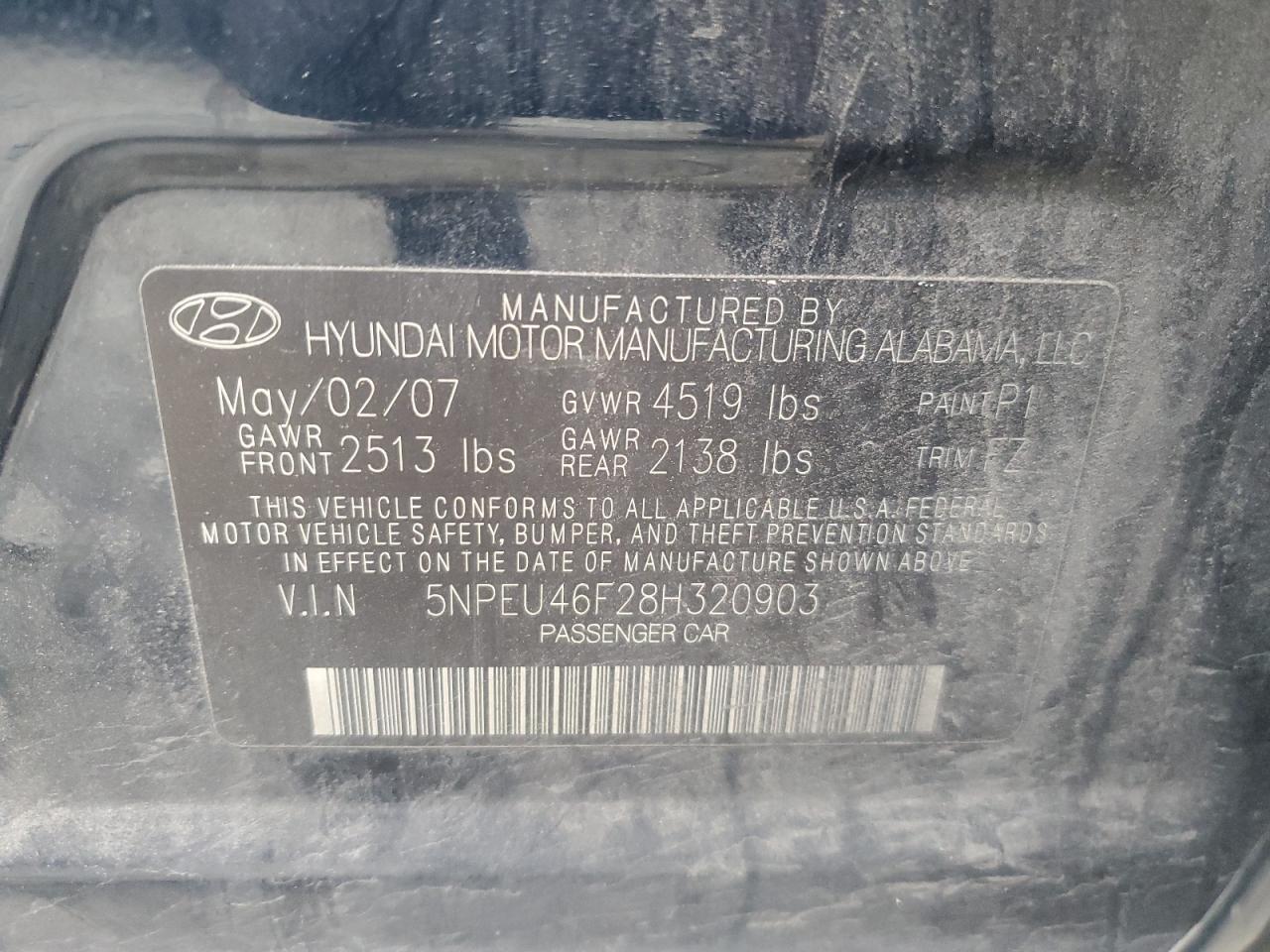 2008 Hyundai Sonata VIN 5NPEU46F28H320903 Copart auction photo, rear end / side damage thumbnail 12
