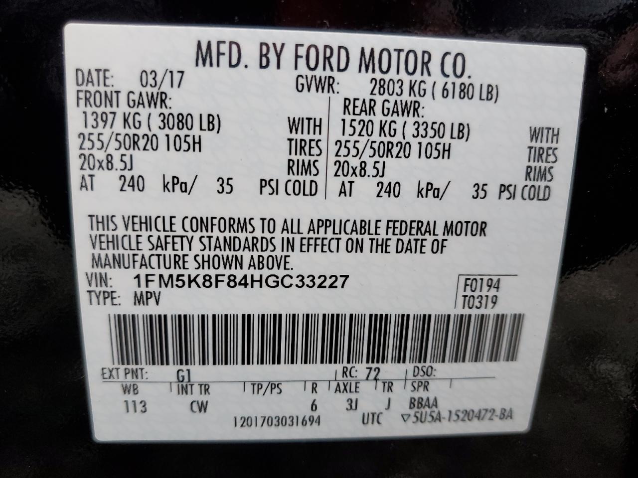 2017 Ford Explorer VIN 1FM5K8F84HGC33227 Copart auction photo, all over / minor dent/scratches damage thumbnail 15