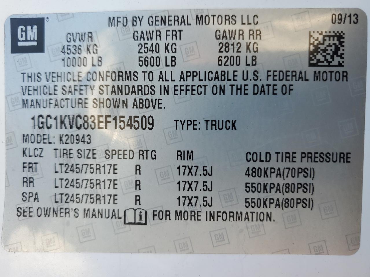2014 Chevrolet Silverado VIN 1GC1KVC83EF154509 Copart auction photo, rear end damage thumbnail 12