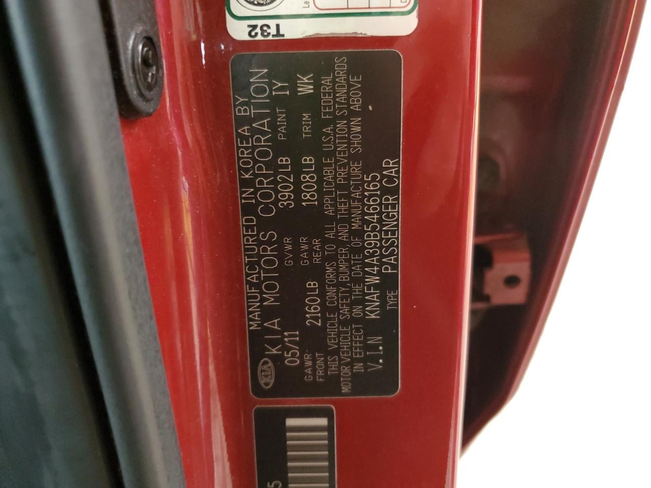 2011 KIA Forte VIN KNAFW4A39B5466165 Copart auction photo, side damage thumbnail 12