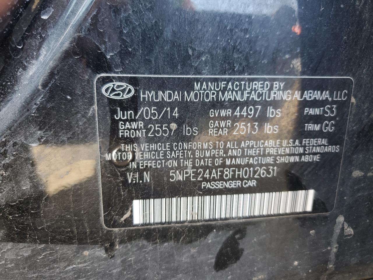 2015 Hyundai Sonata VIN 5NPE24AF8FH012631 Copart auction photo, minor dent/scratches damage thumbnail 12