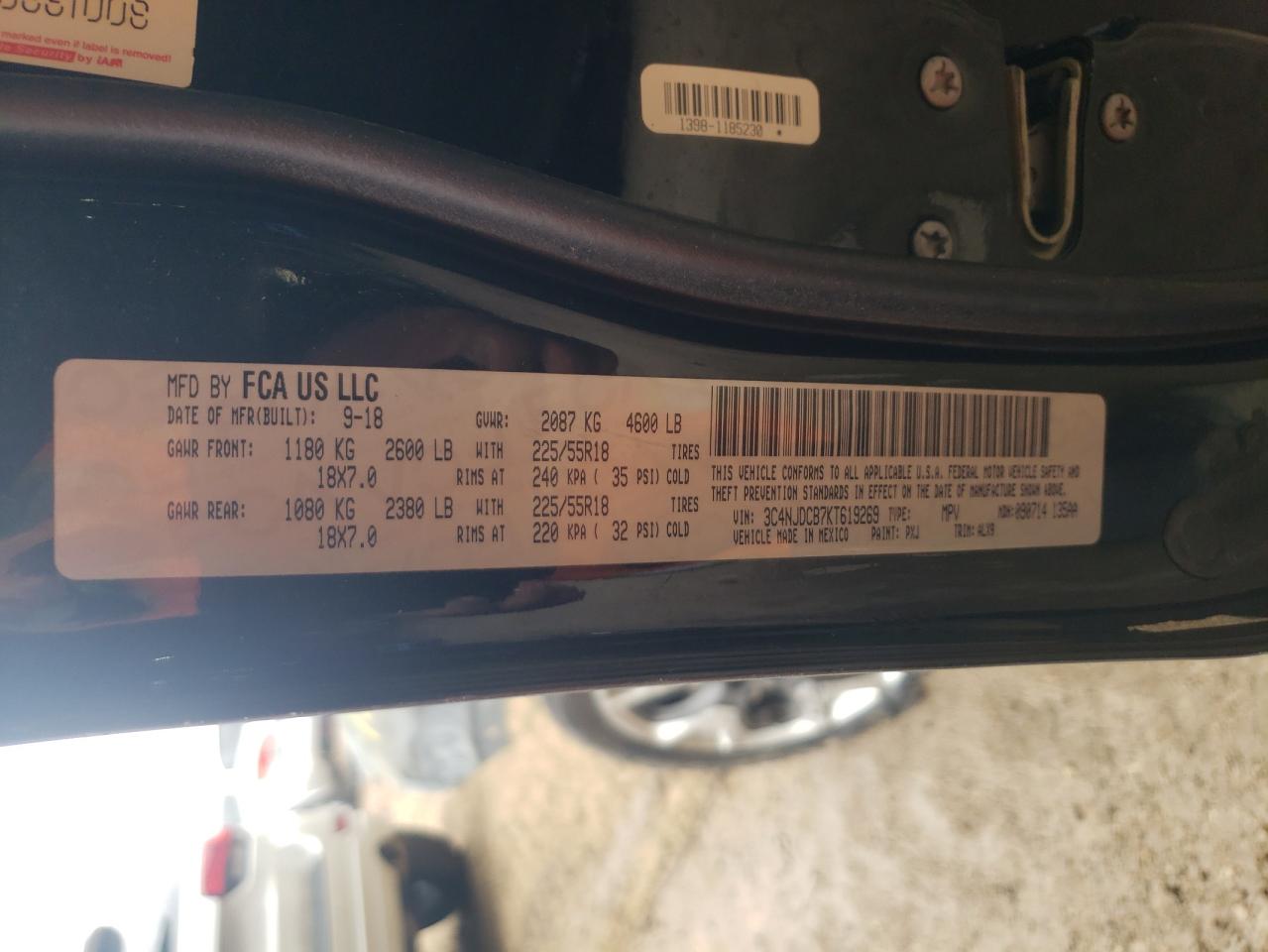 2019 Jeep Compass VIN 3C4NJDCB7KT619269 Copart auction photo, burn - engine / front end damage thumbnail 12
