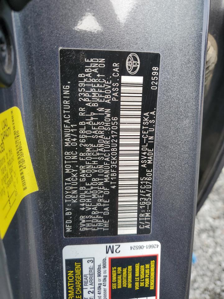 2011 Toyota Camry VIN 4T1BF3EK0BU217056 Copart auction photo, front end damage thumbnail 12