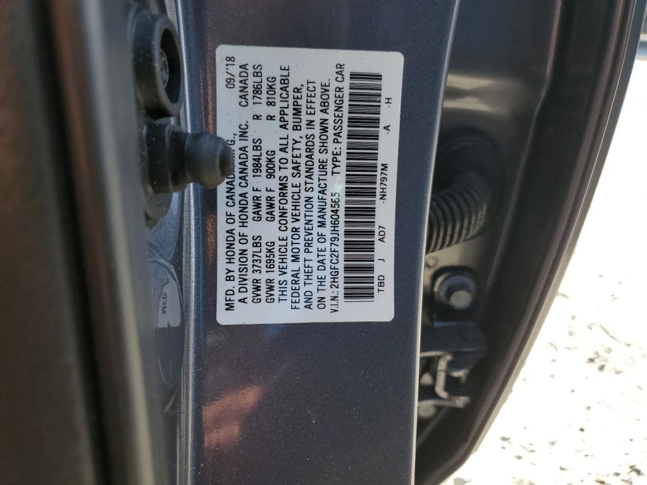 2018 Honda Civic VIN 2HGFC2F79JH604565 Copart auction photo, rear end / side damage thumbnail 12