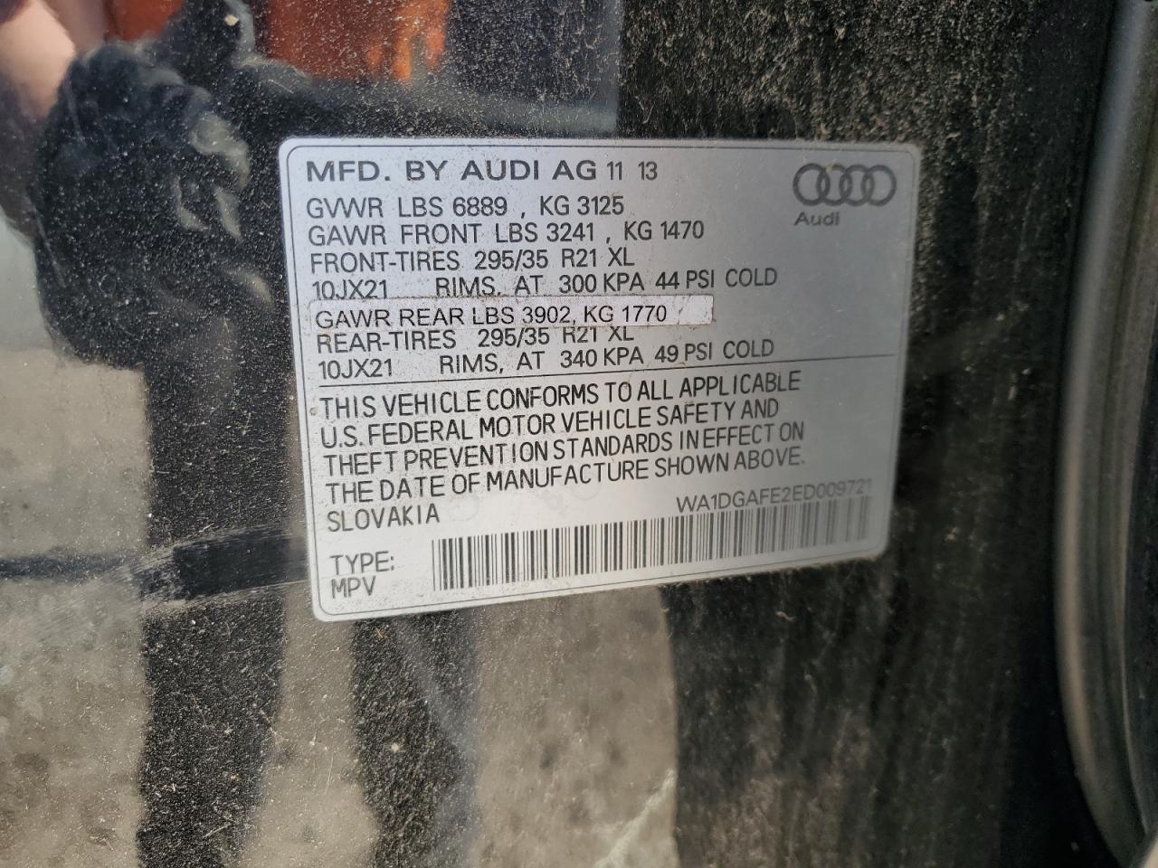 2014 Audi Q7 VIN WA1DGAFE2ED009721 Copart auction photo, front end damage thumbnail 13