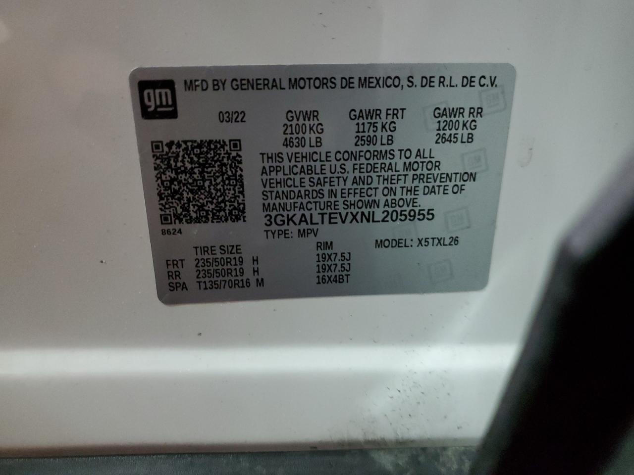 2022 GMC Terrain VIN 3GKALTEVXNL205955 Copart auction photo, front end / rear end damage thumbnail 13