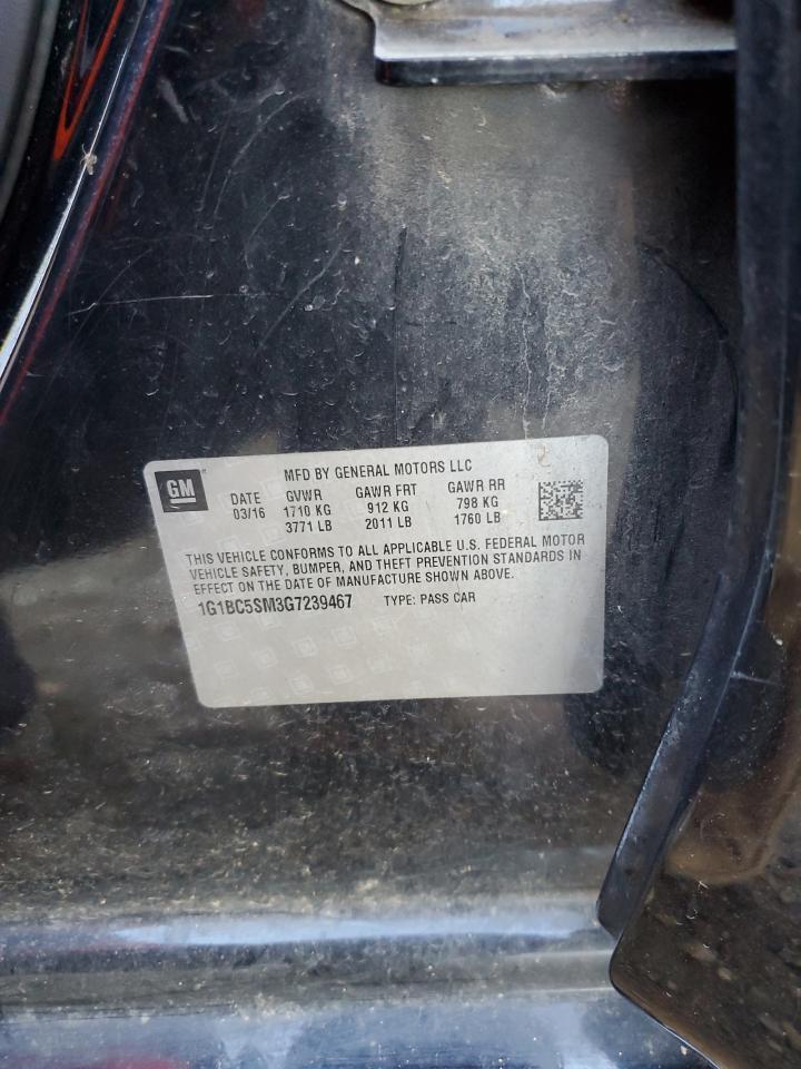 2016 Chevrolet Cruze VIN 1G1BC5SM3G7239467 Copart auction photo, front end damage thumbnail 12
