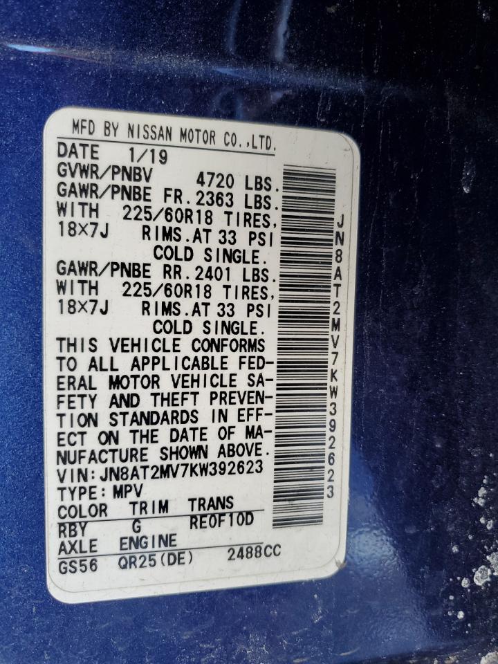 2019 Nissan Rogue VIN JN8AT2MV7KW392623 Copart auction photo, side damage thumbnail 14