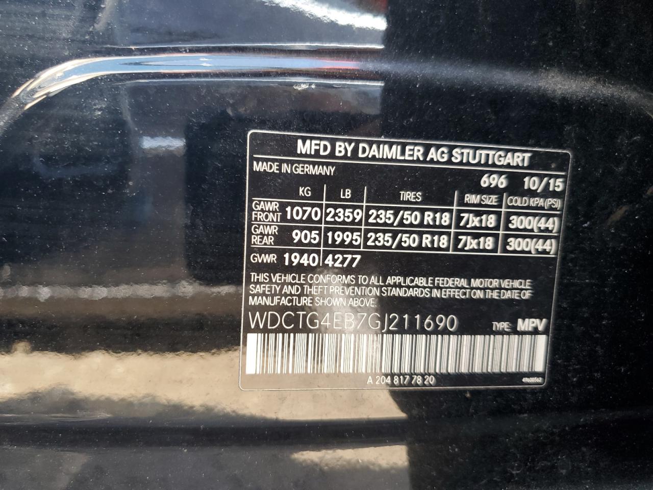 2016 Mercedes-Benz GLA-klasse VIN WDCTG4EB7GJ211690 Copart auction photo, water/flood damage thumbnail 14