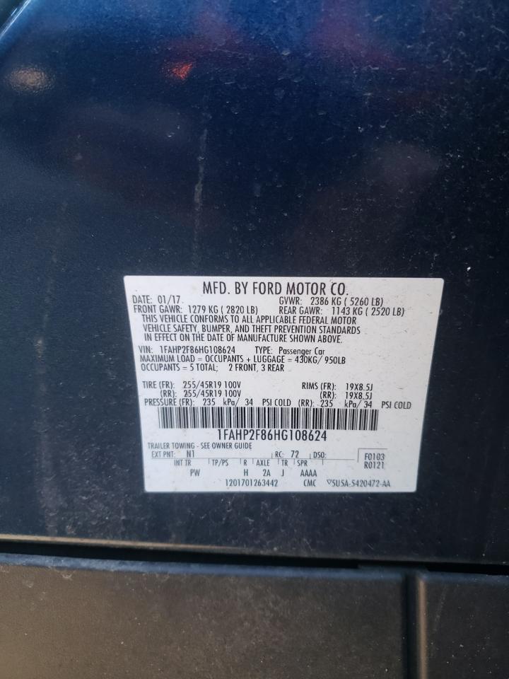 2017 Ford Taurus VIN 1FAHP2F86HG108624 Copart auction photo, front end / minor dent/scratches damage thumbnail 13