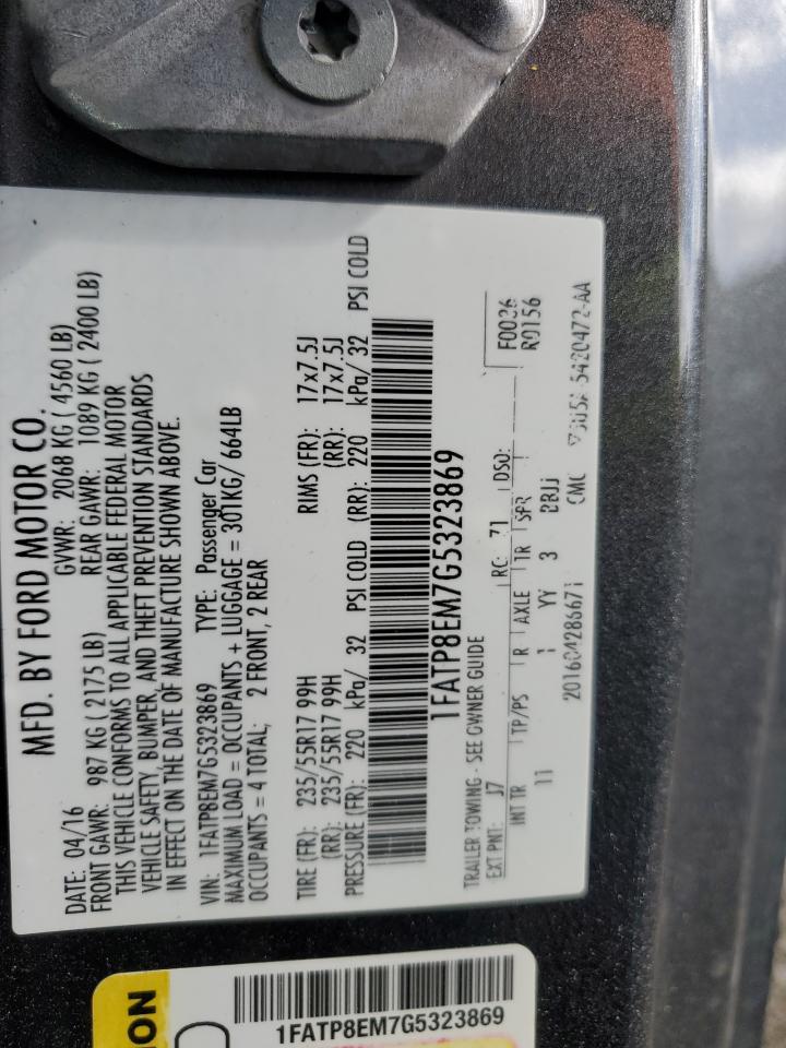 2016 Ford Mustang VIN 1FATP8EM7G5323869 Copart auction photo, front end / side damage thumbnail 12