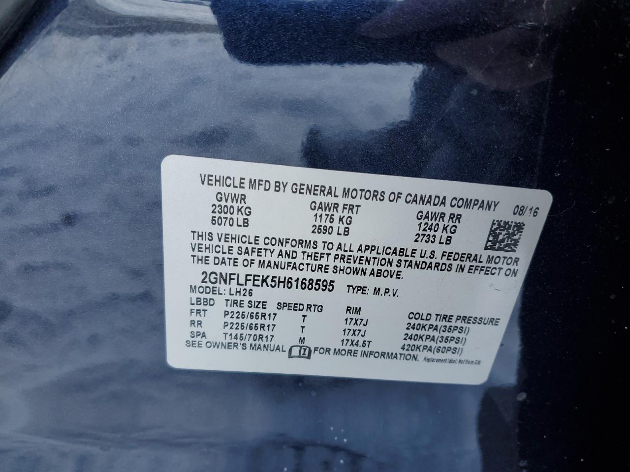 2017 Chevrolet Equinox VIN 2GNFLFEK5H6168595 Copart auction photo, front end / side damage thumbnail 12