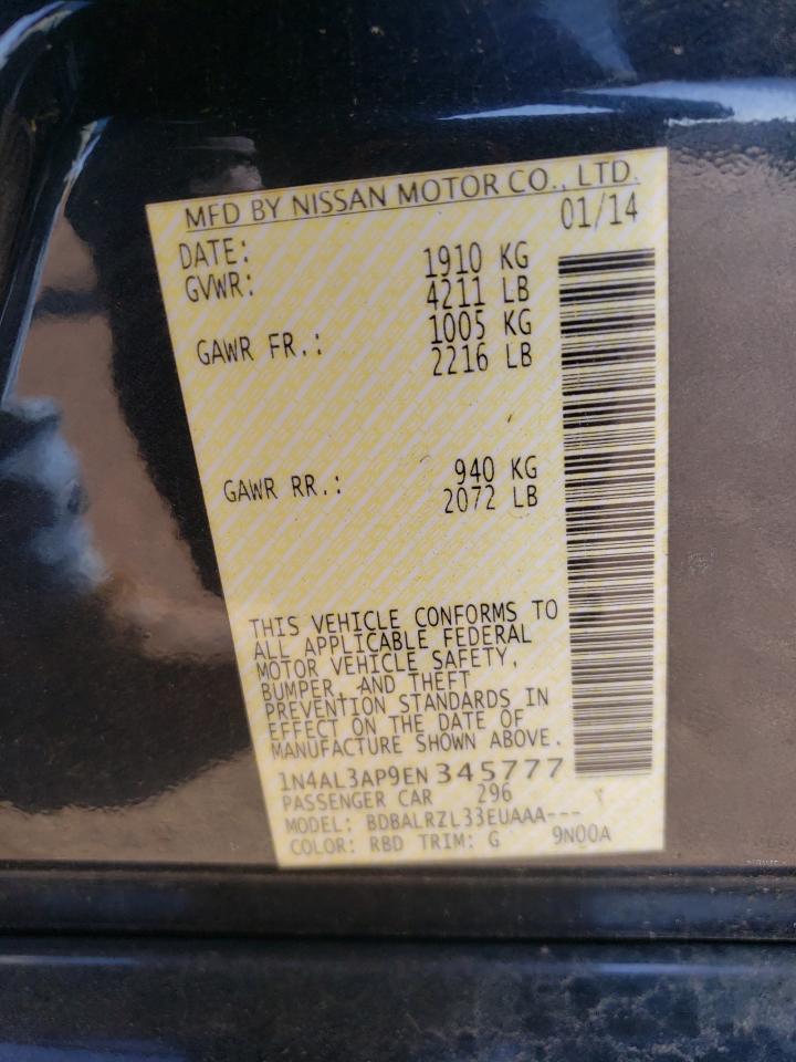 2014 Nissan Altima VIN 1N4AL3AP9EN345777 Copart auction photo, side / minor dent/scratches damage thumbnail 14