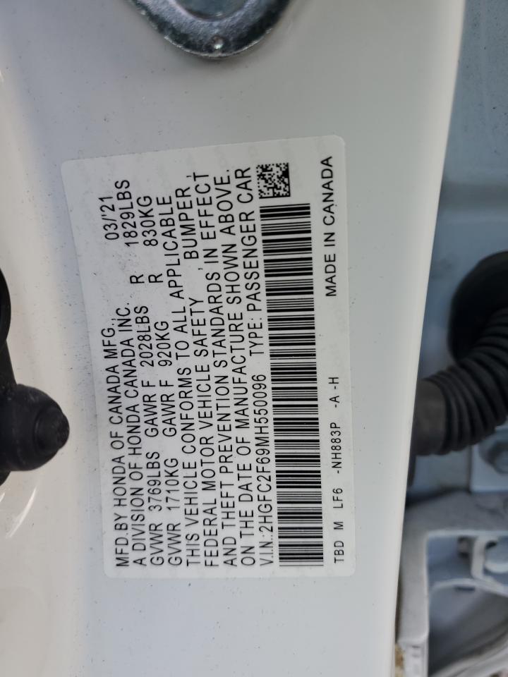 2021 Honda Civic VIN 2HGFC2F69MH550096 Copart auction photo, side / front end damage thumbnail 12