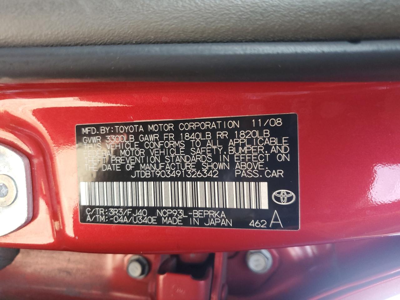 2009 Toyota Yaris VIN JTDBT903491326342 Copart auction photo, front end damage thumbnail 14