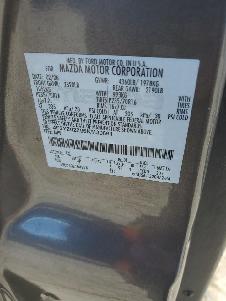2006 Mazda Tribute VIN 4F2YZ02Z96KM30661 Copart auction photo, front end damage thumbnail 14