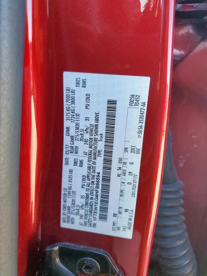 2017 Ford F-150 VIN 1FTEW1EG4HFB66594 Copart auction photo, front end damage thumbnail 12