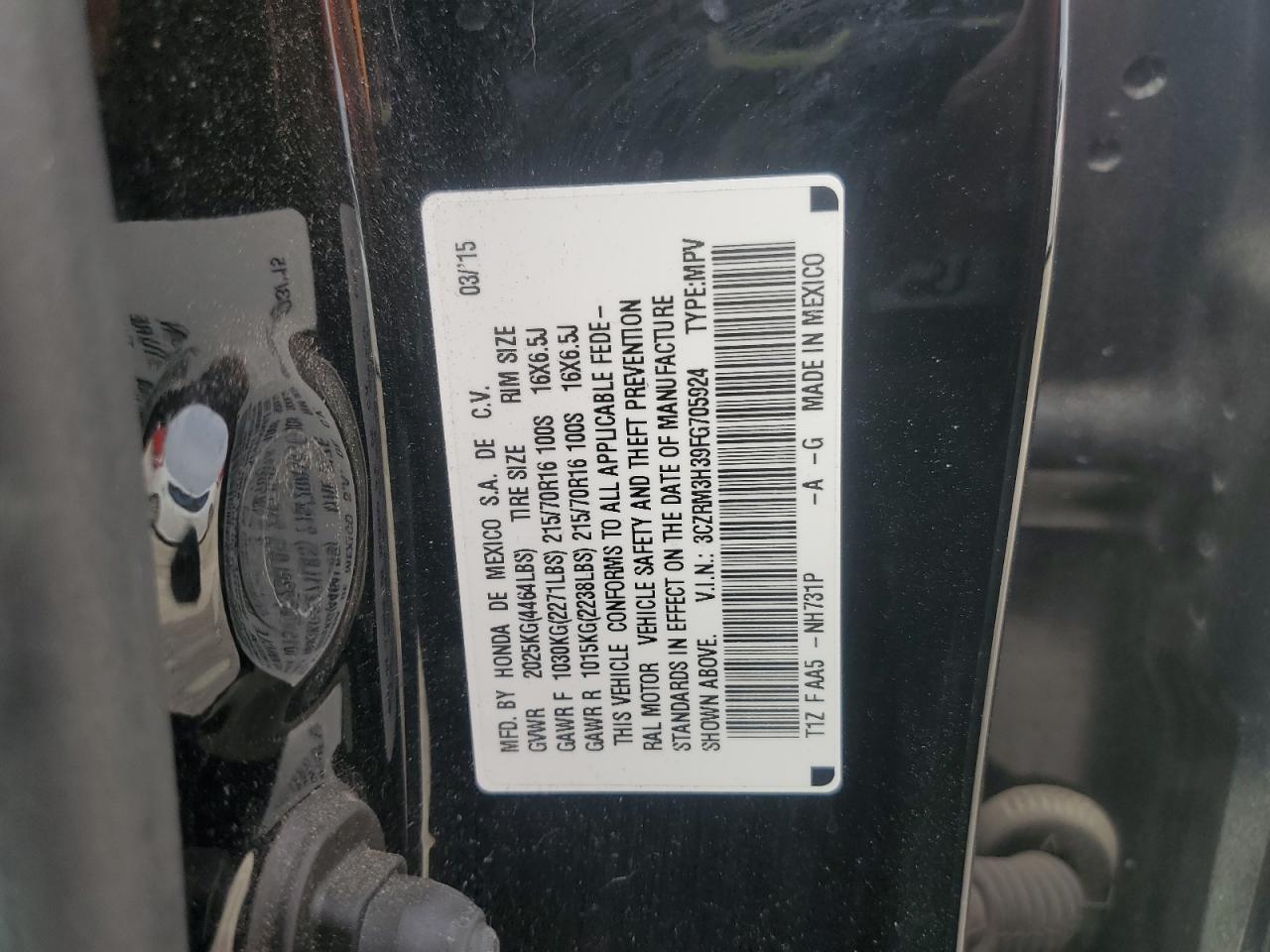 2015 Honda CR-V VIN 3CZRM3H39FG705924 Copart auction photo, front end damage thumbnail 14