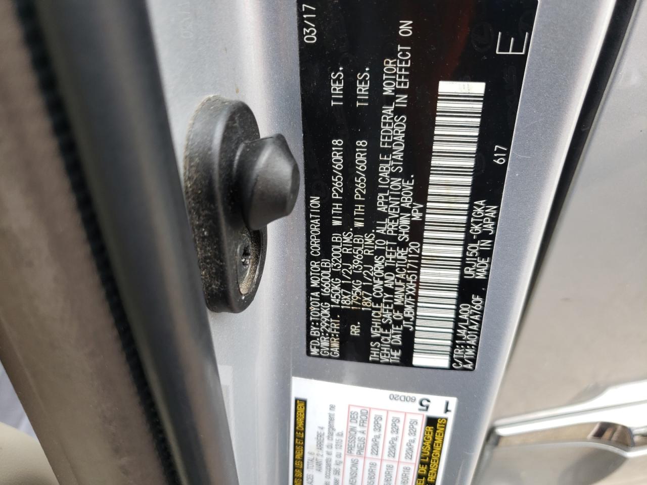 2017 Lexus GX VIN JTJBM7FXXH5171120 Copart auction photo, water/flood / front end damage thumbnail 16