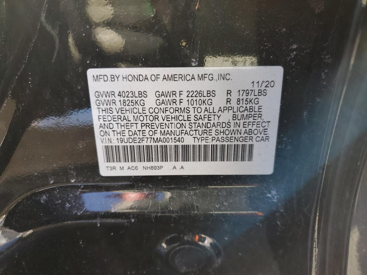 2021 Acura ILX VIN 19UDE2F77MA001540 Copart auction photo, side / rear end damage thumbnail 12