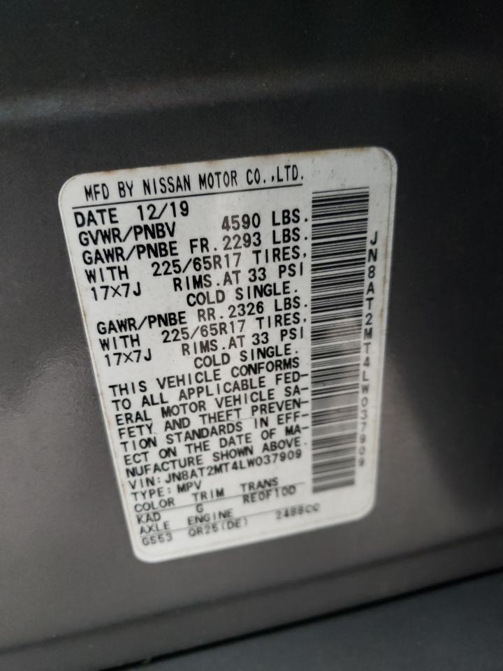 2020 Nissan Rogue VIN JN8AT2MT4LW037909 Copart auction photo, front end / side damage thumbnail 15