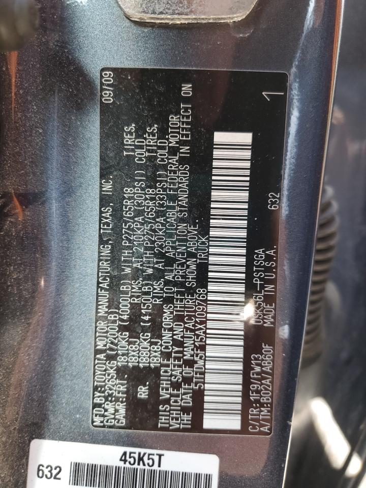 2010 Toyota Tundra VIN 5TFDW5F15AX109768 Copart auction photo, rear end / side damage thumbnail 12