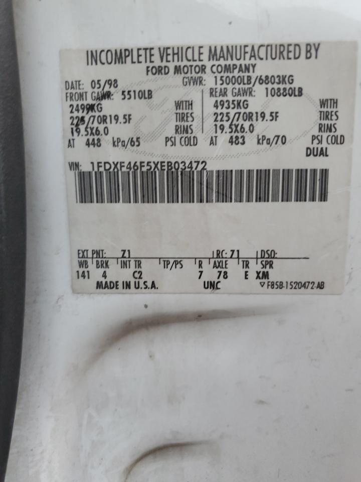 1999 Ford F450 VIN 1FDXF46F5XEB03472 Copart auction photo, burn - engine damage thumbnail 12