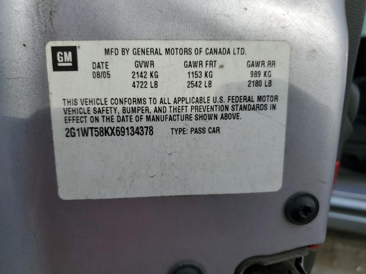 2006 Chevrolet Impala VIN 2G1WT58KX69134378 Copart auction photo, all over / minor dent/scratches damage thumbnail 14