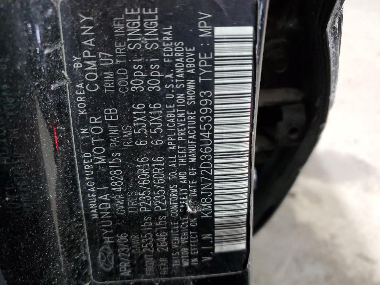 2006 Hyundai Tucson VIN KM8JN72D36U453993 Copart auction photo, front end / side damage thumbnail 15