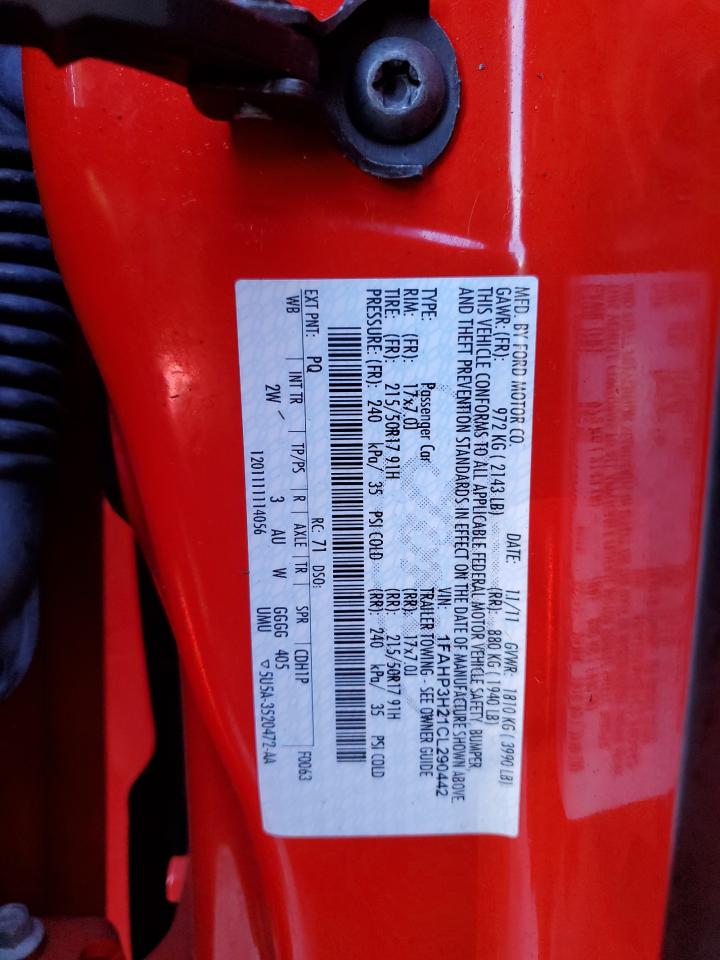 2012 Ford Focus VIN 1FAHP3H21CL290442 Copart auction photo, side damage thumbnail 12