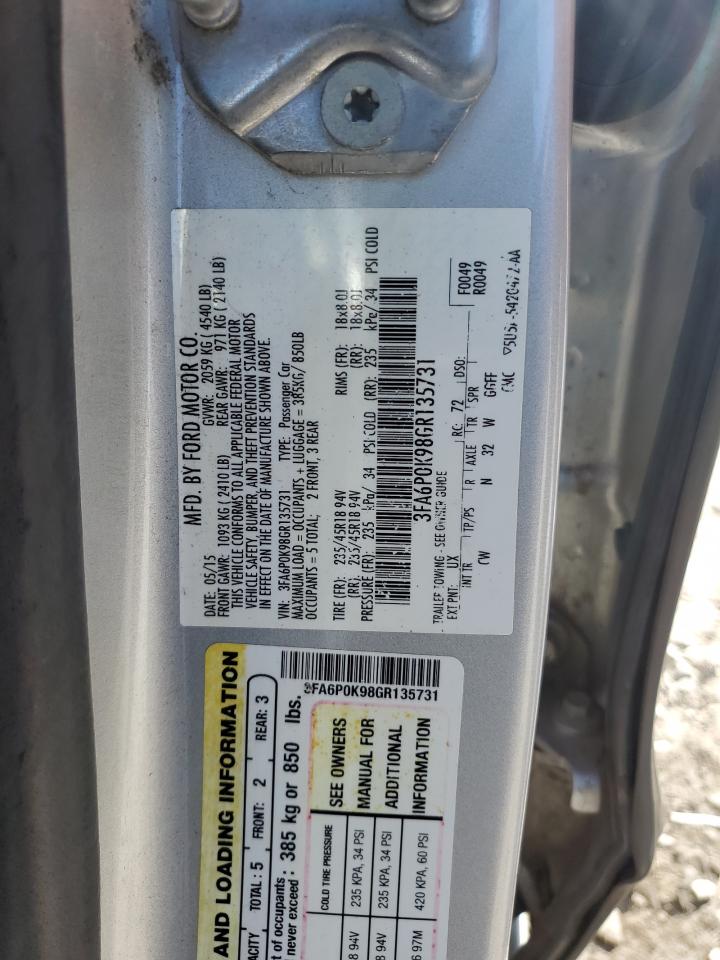 2016 Ford Fusion VIN 3FA6P0K98GR135731 Copart auction photo, front end damage thumbnail 12
