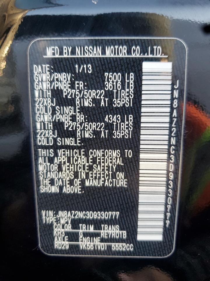 2013 Infiniti QX56 VIN JN8AZ2NC3D9330777 Copart auction photo, front end damage thumbnail 14