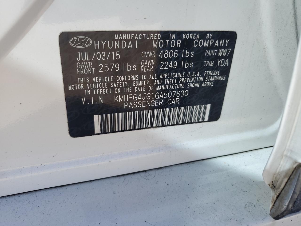 2016 Hyundai Azera VIN KMHFG4JG1GA507630 Copart auction photo, front end damage thumbnail 12