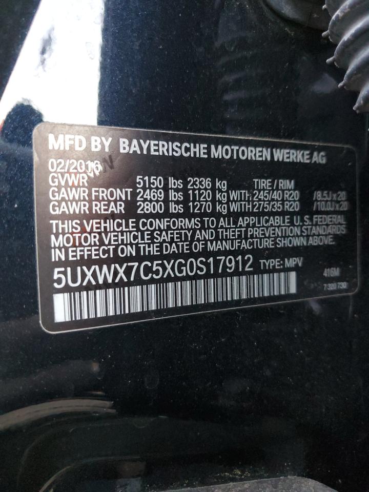 2016 BMW X3 VIN 5UXWX7C5XG0S17912 Copart auction photo, front end / rear end damage thumbnail 13