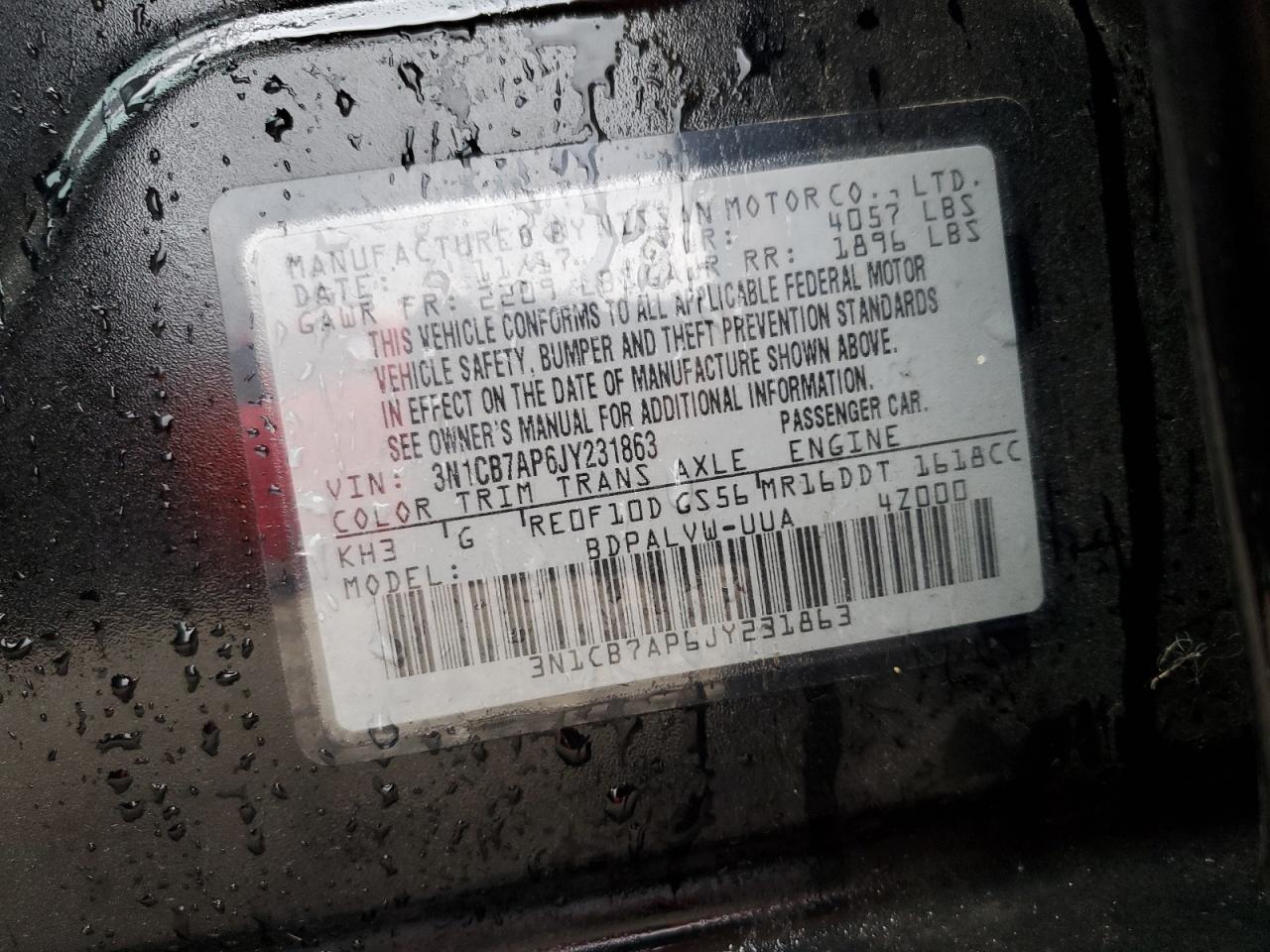 2018 Nissan Sentra VIN 3N1CB7AP6JY231863 Copart auction photo, front end damage thumbnail 12