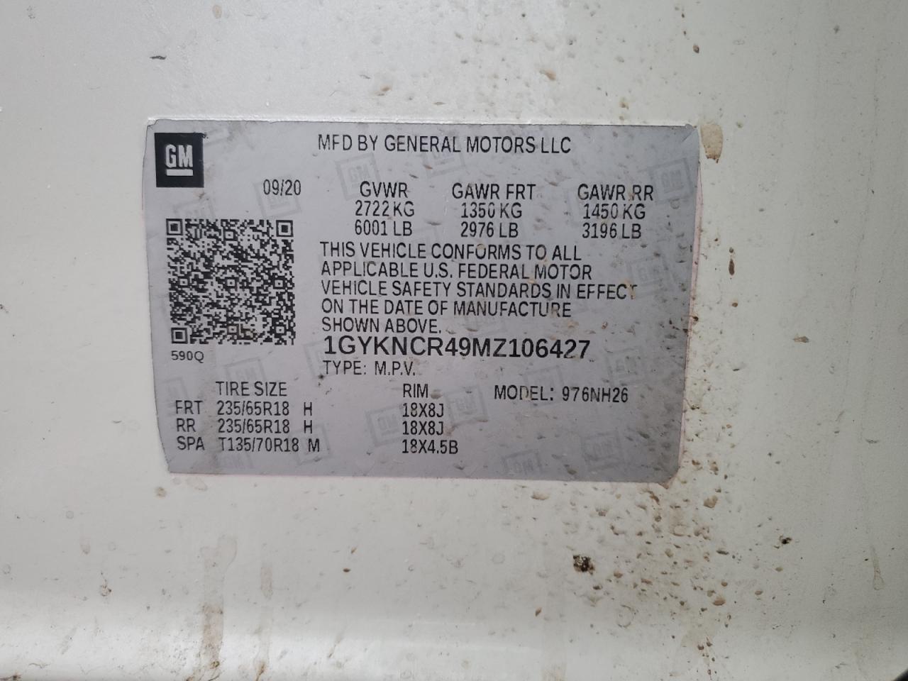 2021 Cadillac XT5 VIN 1GYKNCR49MZ106427 Copart auction photo, front end damage thumbnail 13