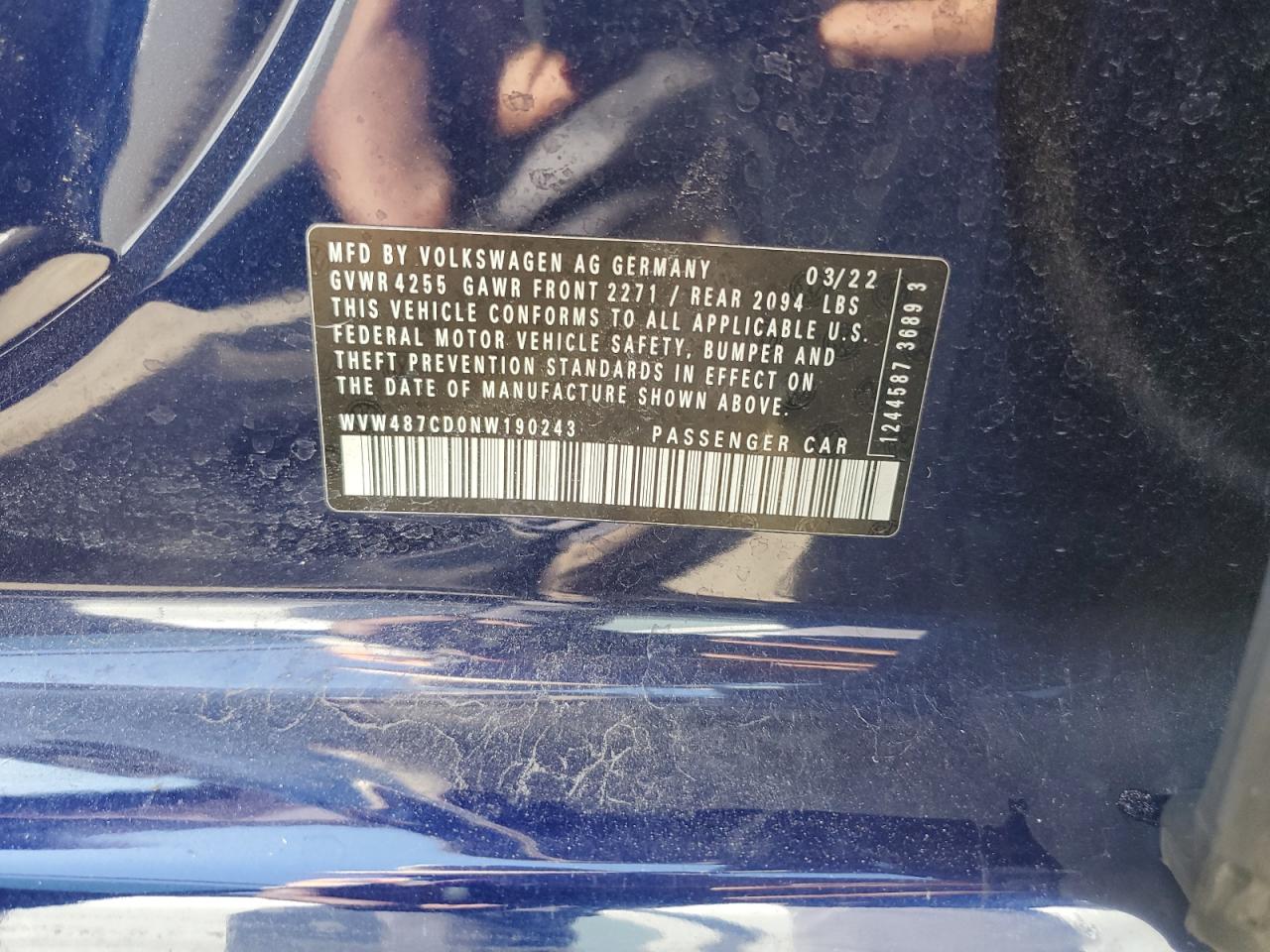 2022 Volkswagen Golf GTI VIN WVW487CD0NW190243 Copart auction photo, side / undercarriage damage thumbnail 14