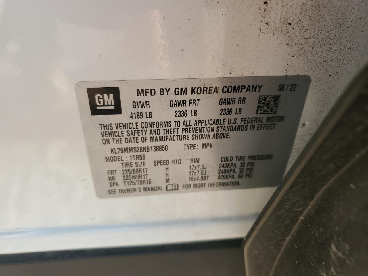2022 Chevrolet TrailBlazer VIN KL79MMS28NB138850 Copart auction photo, front end damage thumbnail 14
