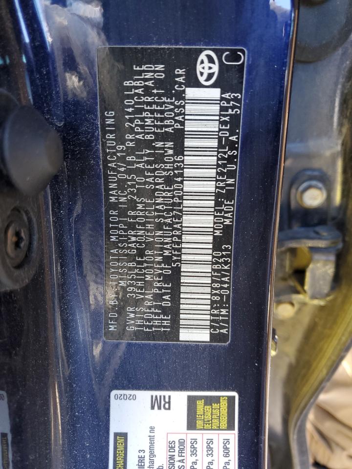 2020 Toyota Corolla VIN 5YFEPRAE7LP004136 Copart auction photo, front end / minor dent/scratches damage thumbnail 14