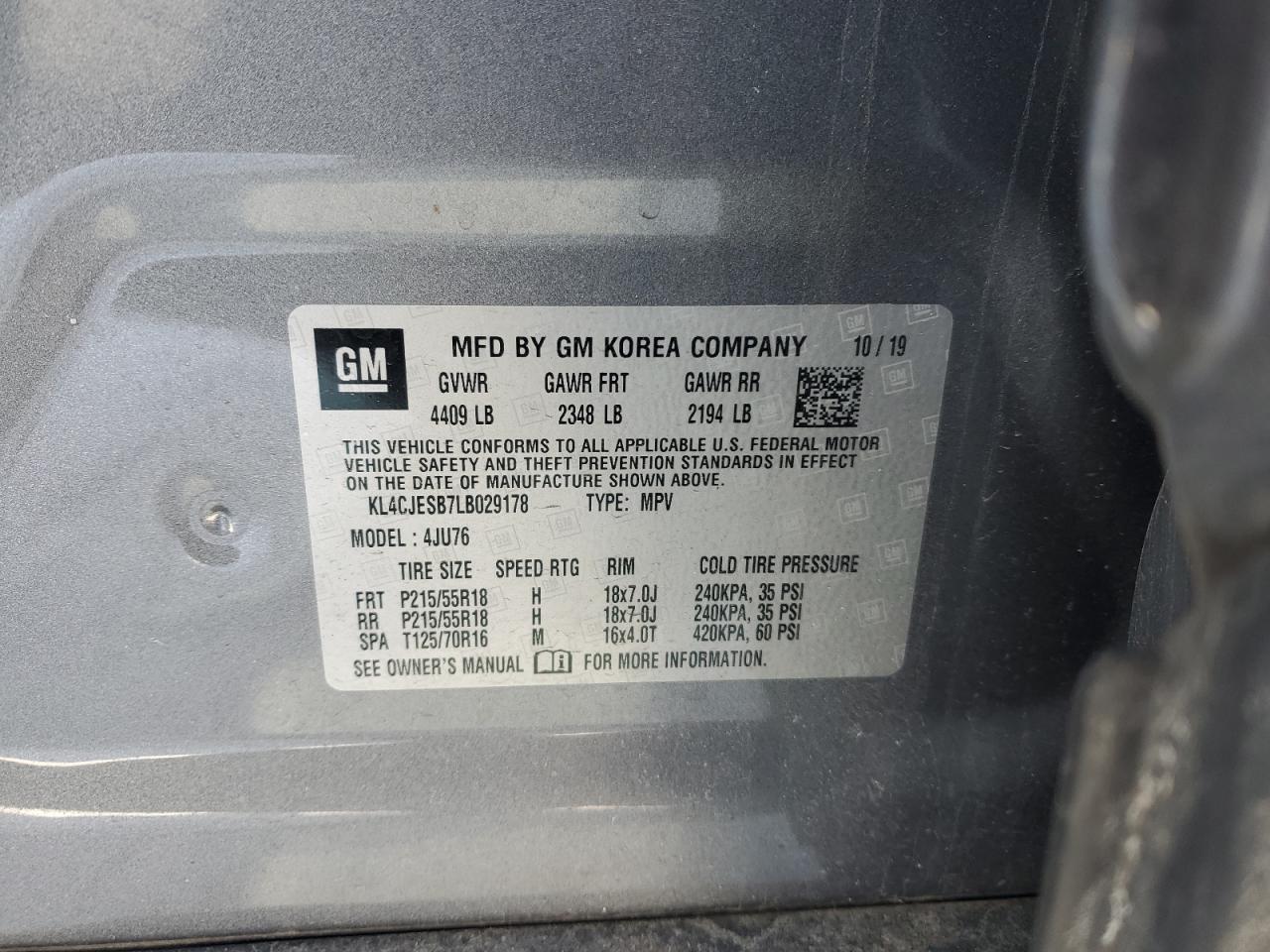 2020 Buick Encore VIN KL4CJESB7LB029178 Copart auction photo, front end damage thumbnail 16