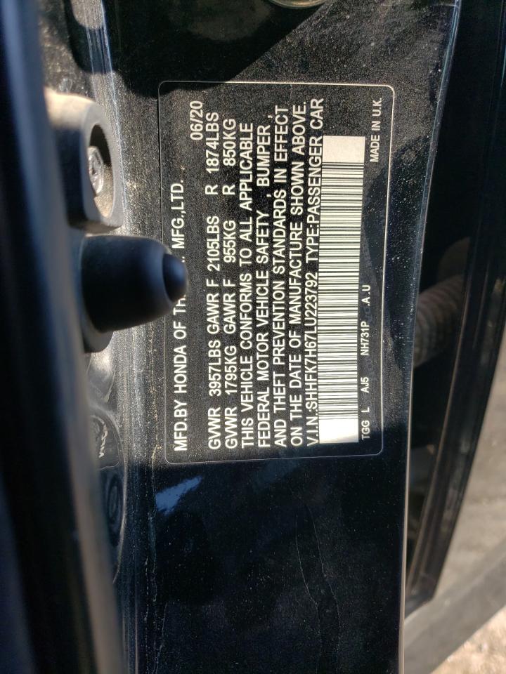 2020 Honda Civic VIN SHHFK7H67LU223792 Copart auction photo, front end damage thumbnail 14