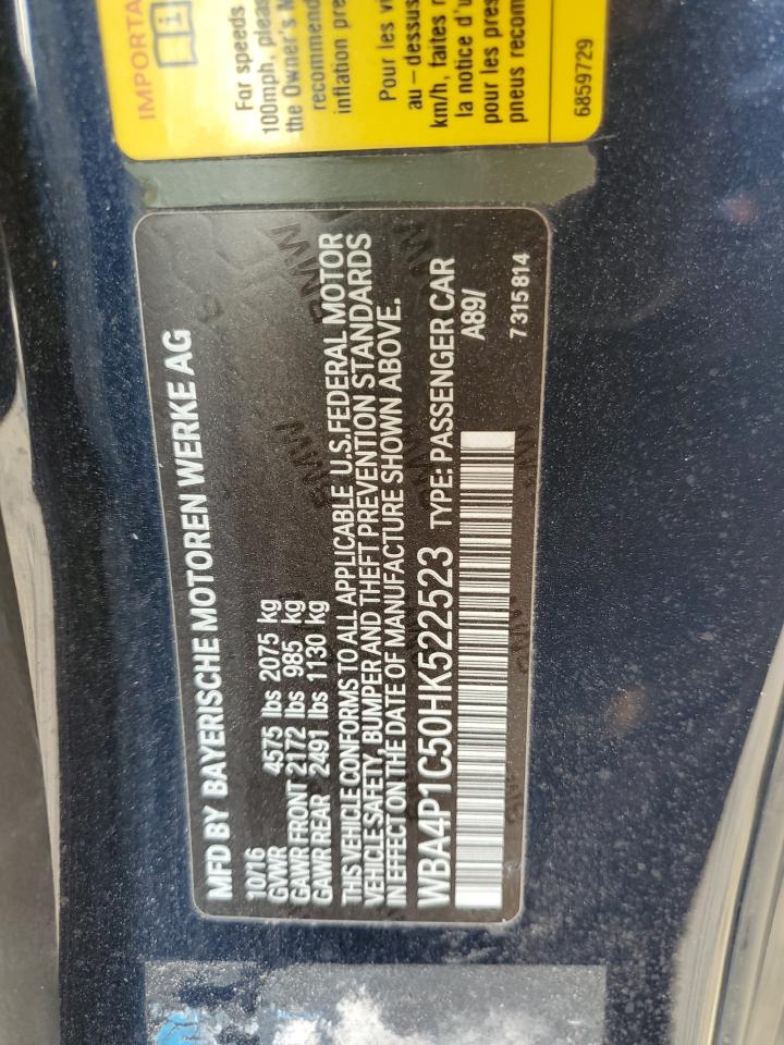 2017 BMW 4er VIN WBA4P1C50HK522523 Copart auction photo, front end / minor dent/scratches damage thumbnail 12