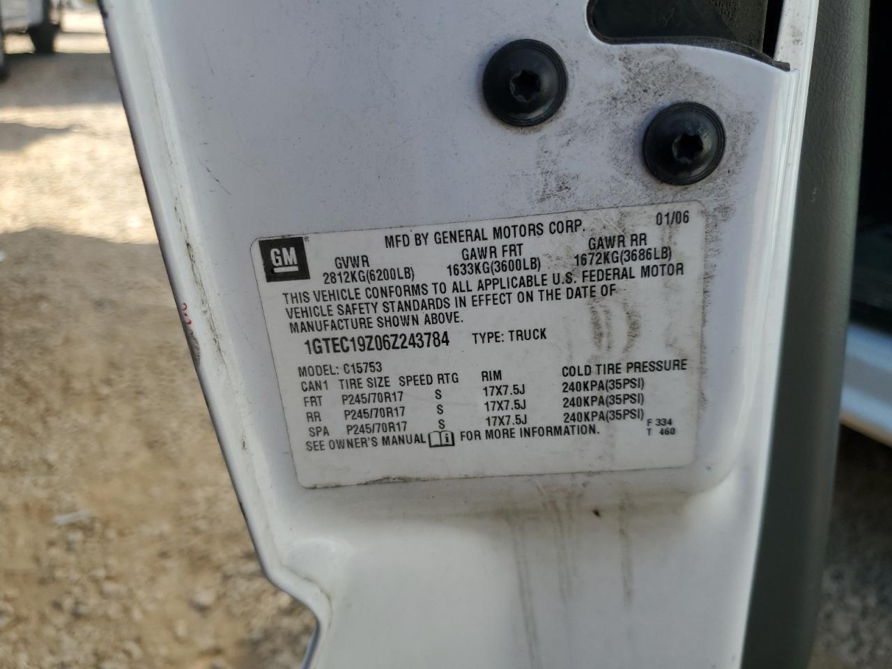 2006 GMC Sierra VIN 1GTEC19Z06Z243784 Copart auction photo, all over damage thumbnail 12