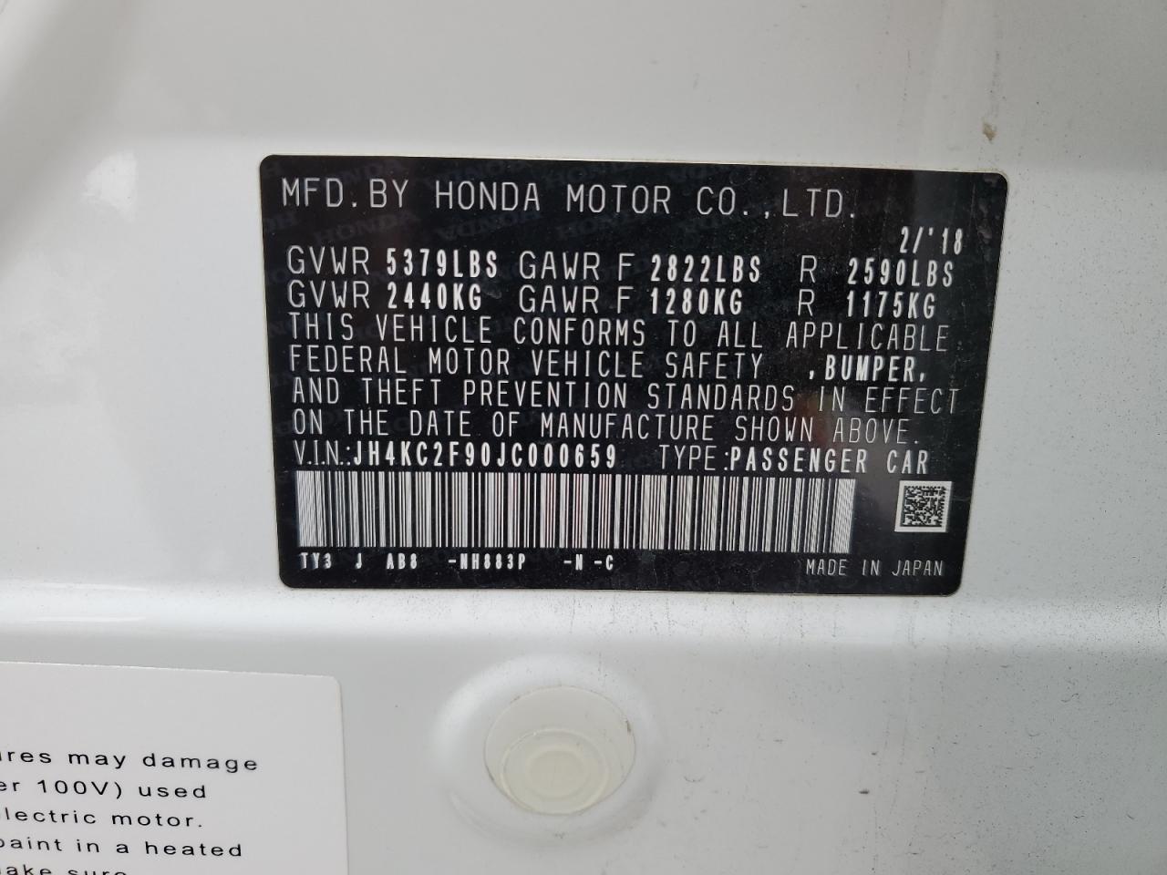 2018 Acura RLX VIN JH4KC2F90JC000659 Copart auction photo, front end damage thumbnail 13