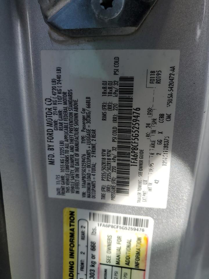 2016 Ford Mustang VIN 1FA6P8CF5G5259476 Copart auction photo, front end damage thumbnail 12
