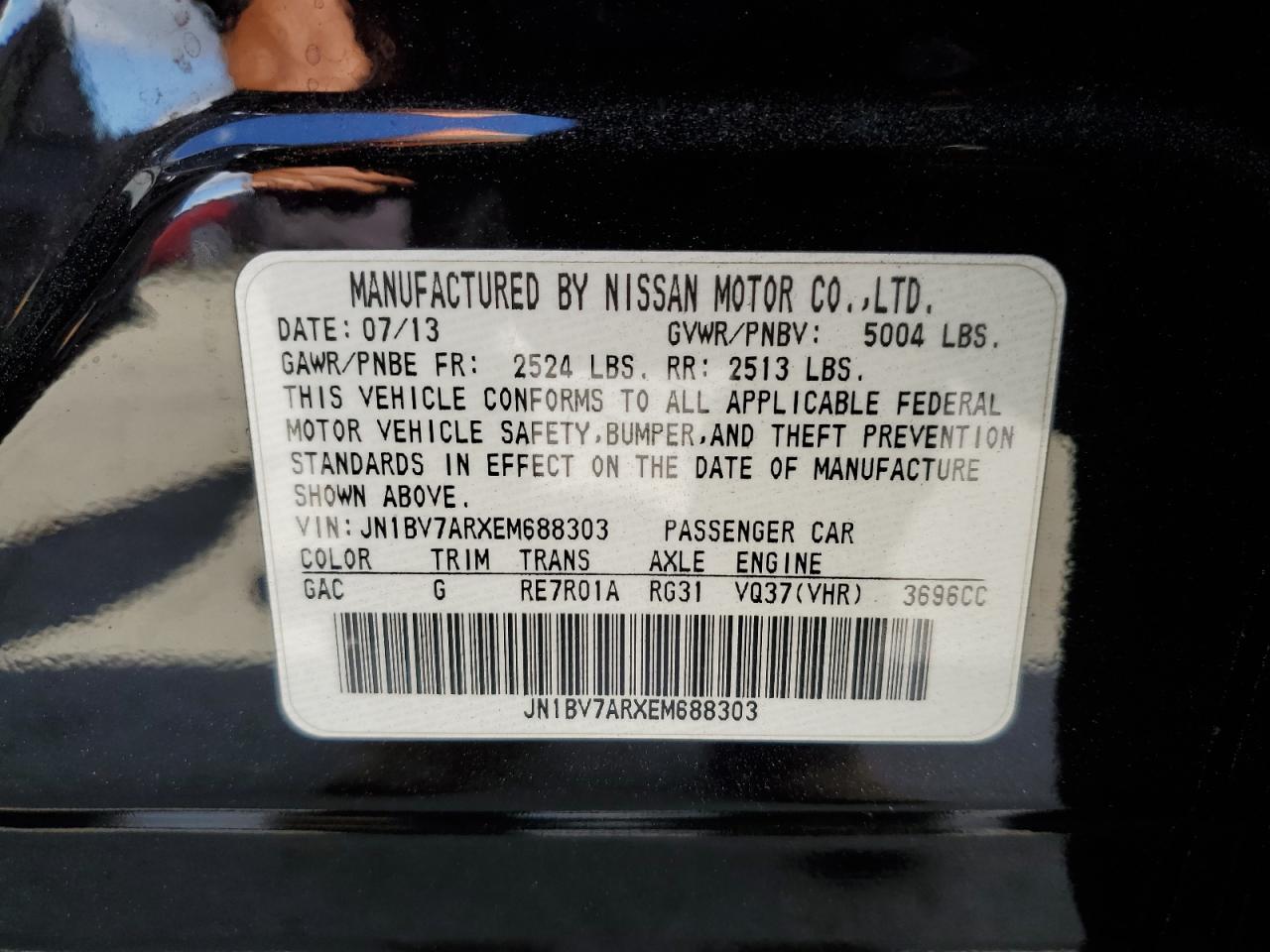 2014 Infiniti Q50 VIN JN1BV7ARXEM688303 Copart auction photo, vandalism damage thumbnail 12