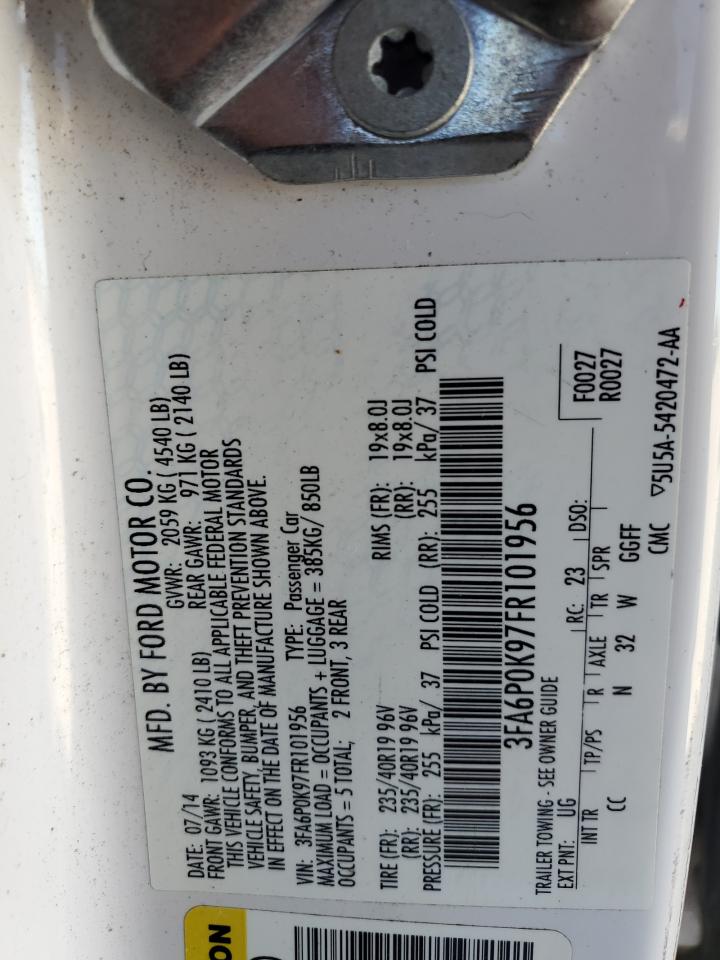 2015 Ford Fusion VIN 3FA6P0K97FR101956 Copart auction photo, side damage thumbnail 12