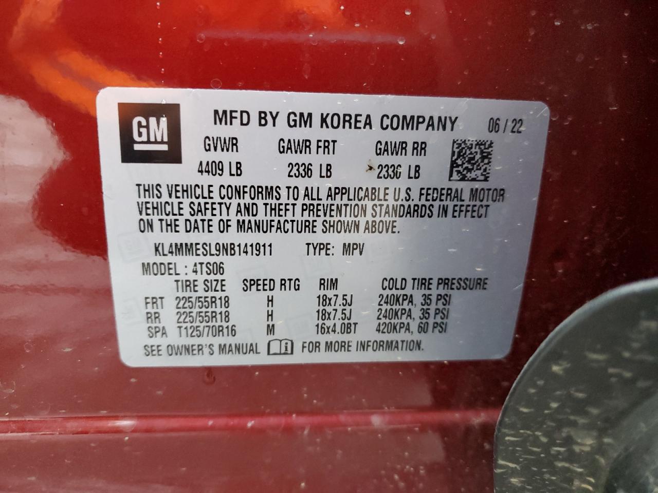 2022 Buick Encore VIN KL4MMESL9NB141911 Copart auction photo, rear end damage thumbnail 13