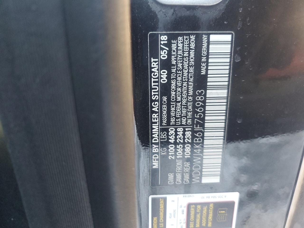 2018 Mercedes-Benz C-klasse VIN WDDWJ4KB6JF756983 Copart auction photo, vandalism damage thumbnail 12