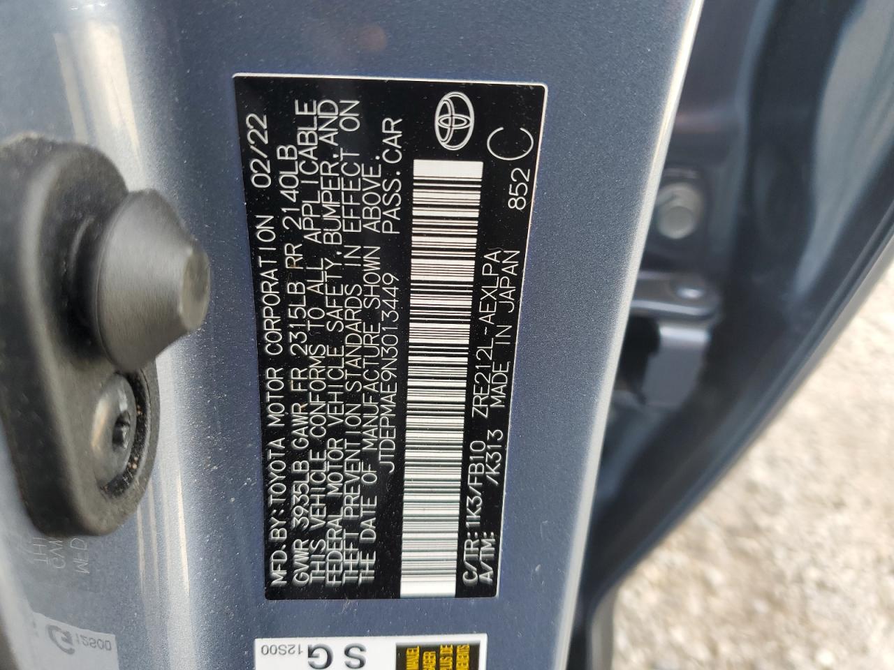 2022 Toyota Corolla VIN JTDEPMAE9N3013449 Copart auction photo, front end / undercarriage damage thumbnail 12